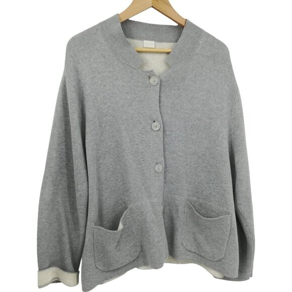 Poetry Gray Double Knit Cardigan Sweater Size 18 Knit Lagenlook Long Sleeve - Picture 1 of 11